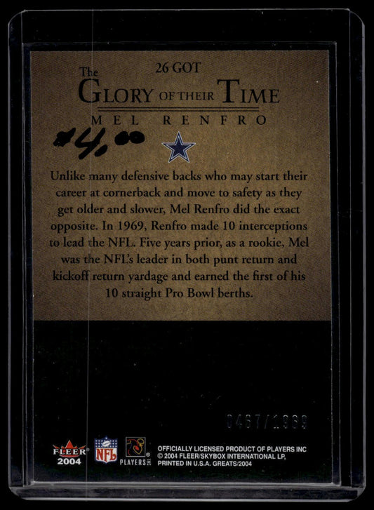 2004 Fleer Greats of the Game #26 GOT Mel Renfro Glory of Their Time #/1969