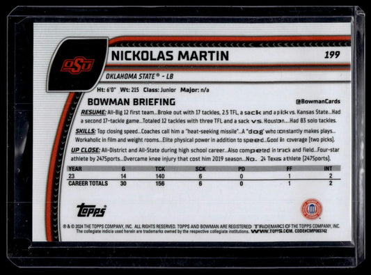 2024 Bowman U Chrome #199 Nickolas Martin Black and Gold Stealth Refractor /24