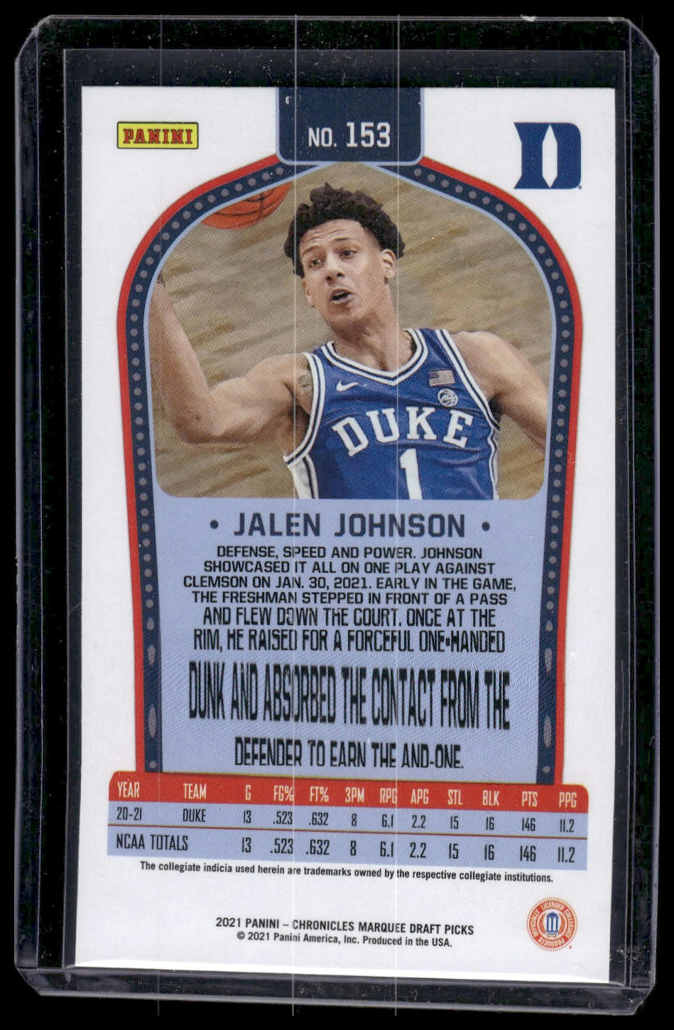 2021 Panini Chronicles Draft Picks #153 Jalen Johnson Pink