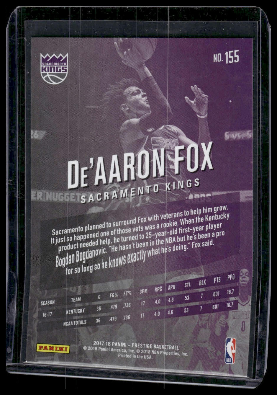 2017-18 Panini Prestige #155 De'Aaron Fox