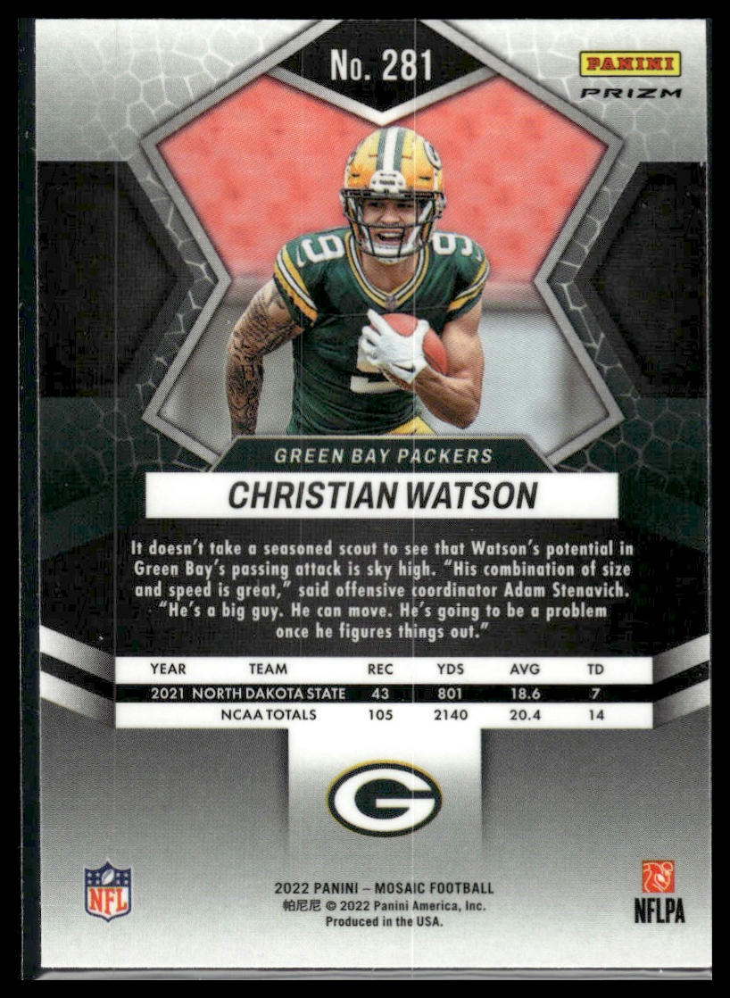 2022 Panini Mosaic #281 Christian Watson Mosaic Green