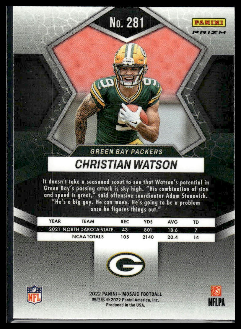 2022 Panini Mosaic #281 Christian Watson Mosaic Camo Pink
