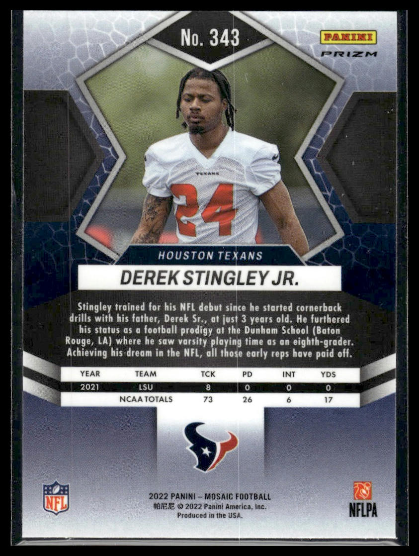 2022 Panini Mosaic #343 Derek Stingley Jr. Mosaic Camo Pink