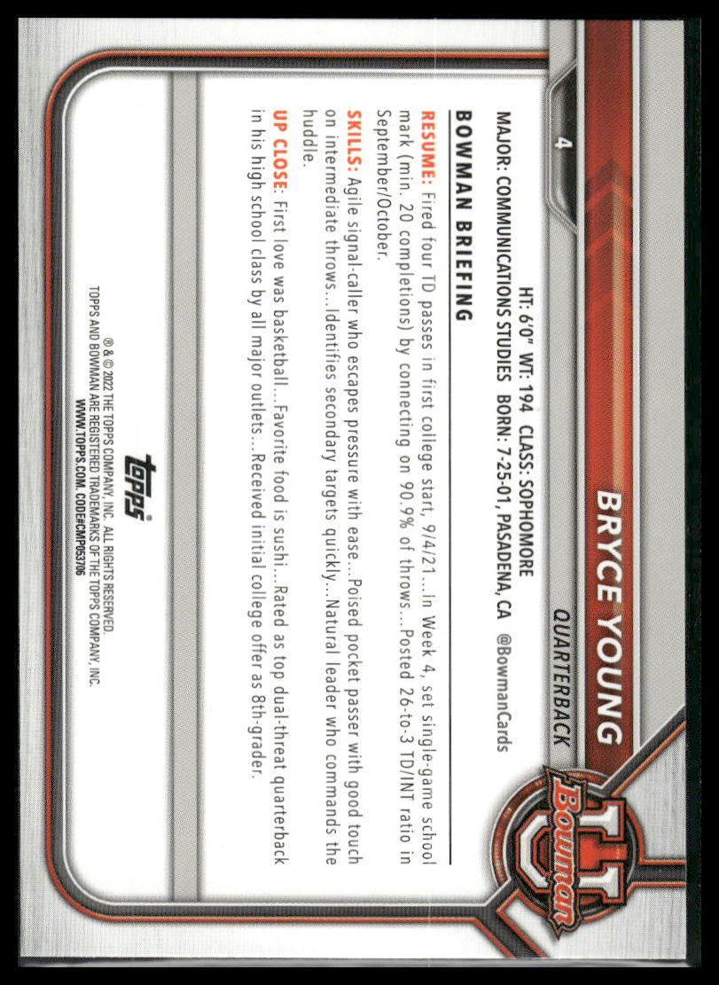 2021-22 Bowman University #4 Bryce Young