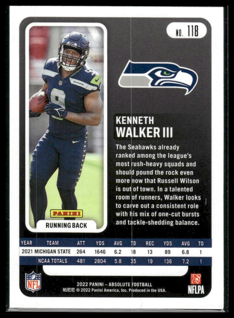 2022 Panini Absolute #118 Kenneth Walker III Retail