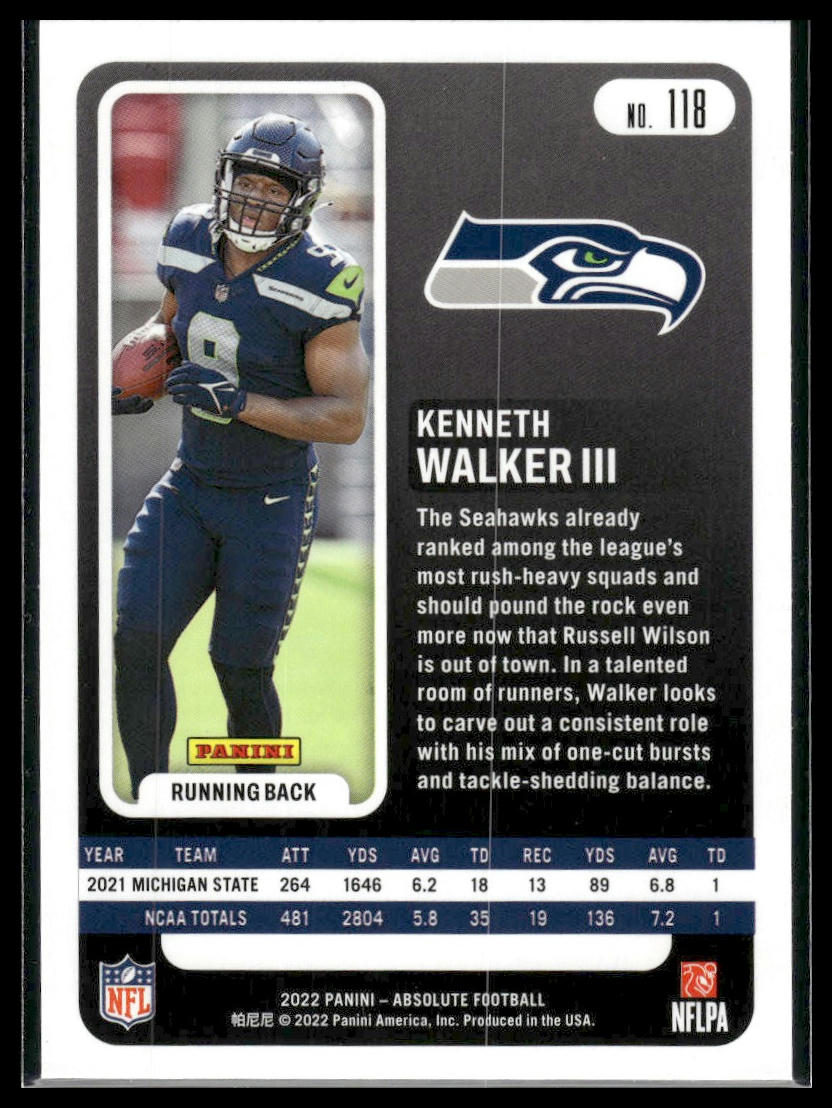 2022 Panini Absolute #118 Kenneth Walker III Retail