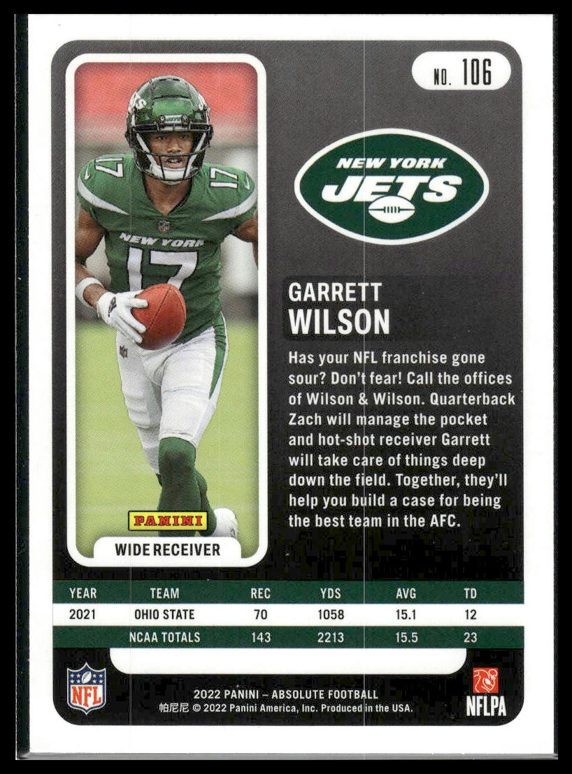2022 Panini Absolute #106 Garrett Wilson Retail