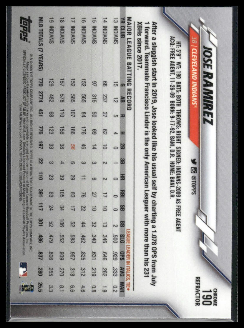 2020 Topps Chrome #190 Jose Ramirez Pink Refractor