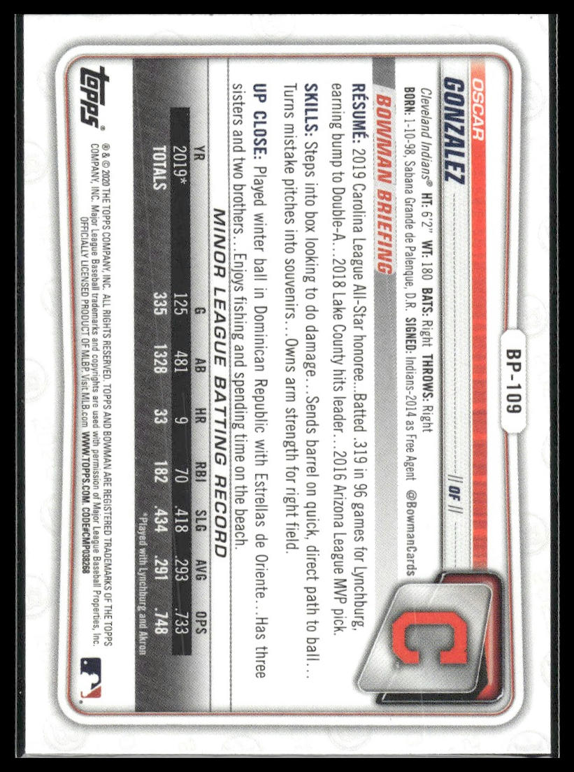 2020 Bowman #BP-109 Oscar Gonzalez Prospects