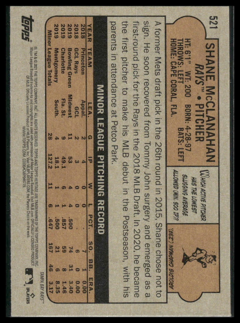 2021 Topps Heritage #521 Shane McClanahan