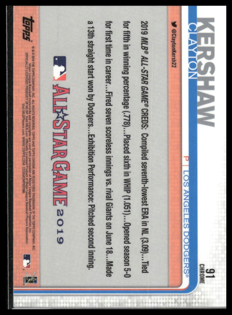 2019 Topps Chrome Update #91 Clayton Kershaw