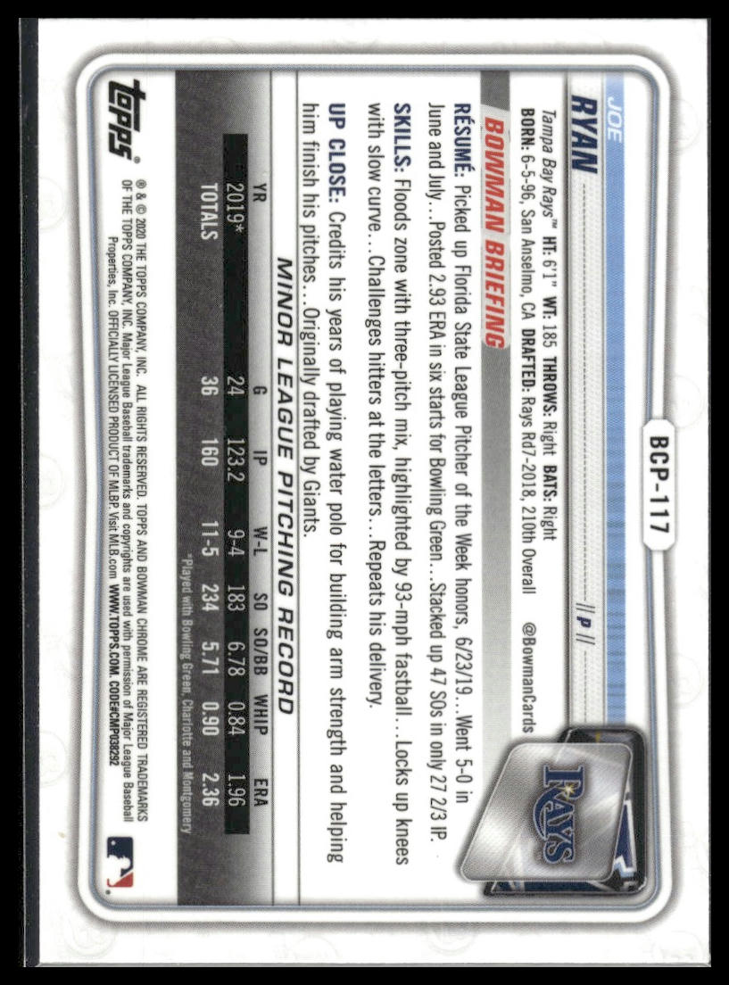 2020 Bowman #BCP-117 Joe Ryan Chrome Prospects