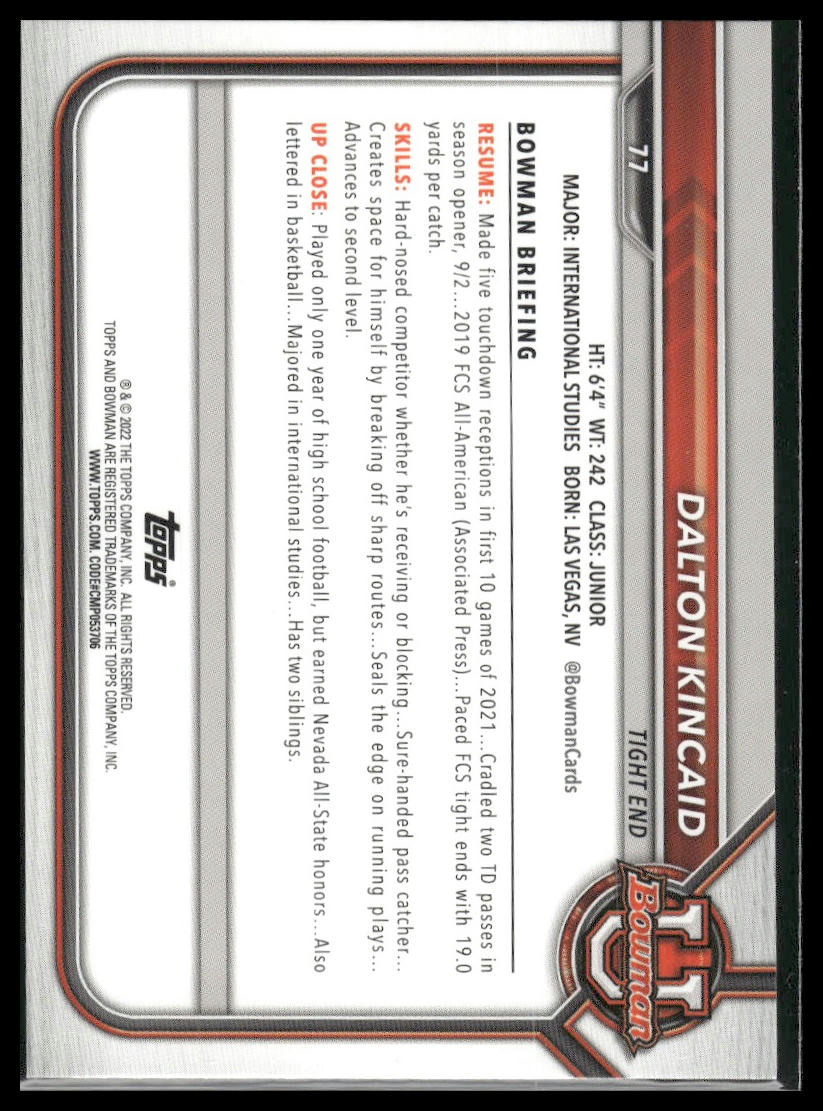 2021-22 Bowman University #77 Dalton Kincaid
