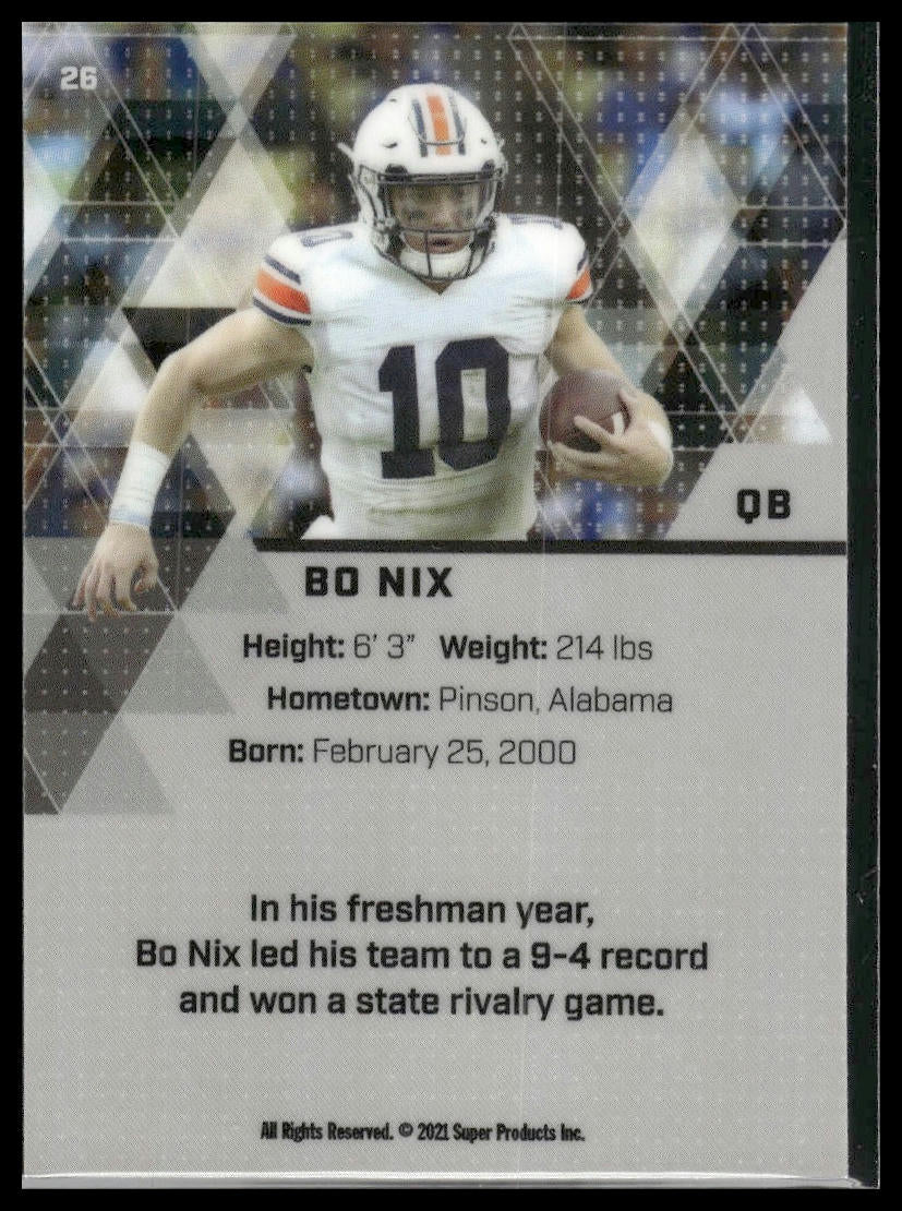 2021 Super Glow Sports #26 Bo Nix Blue Foil
