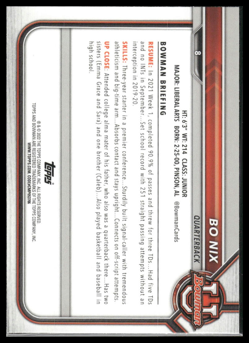 2021-22 Bowman University #8 Bo Nix