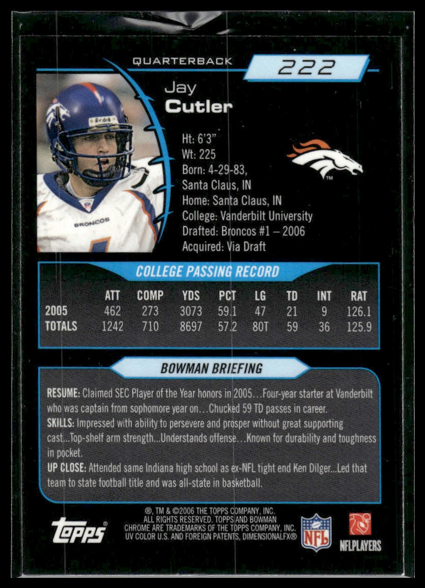 2006 Bowman Chrome #222 Jay Cutler