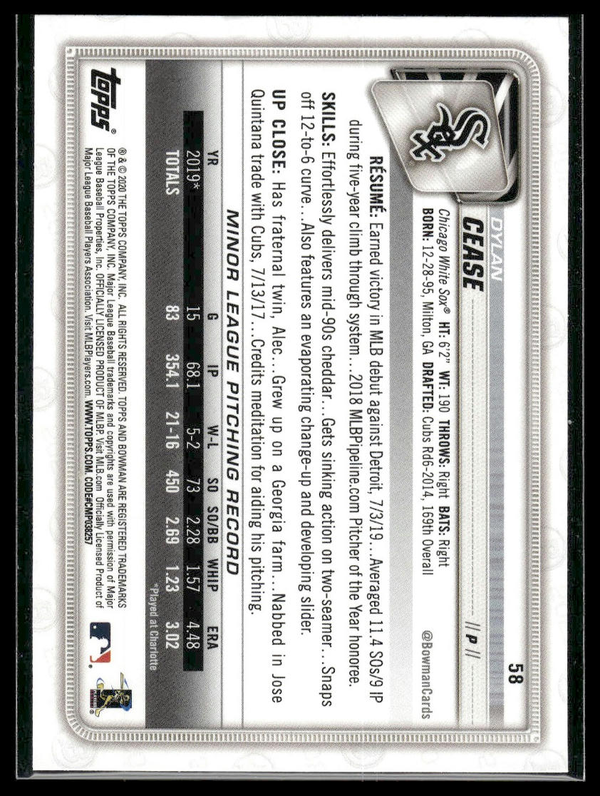 2020 Bowman #58 Dylan Cease