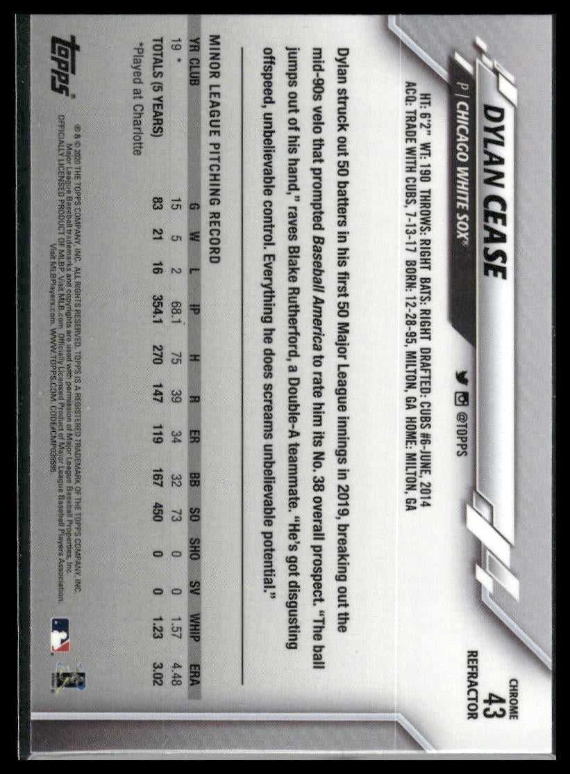 2020 Topps Chrome #43 Dylan Cease X-Fractor Refractor