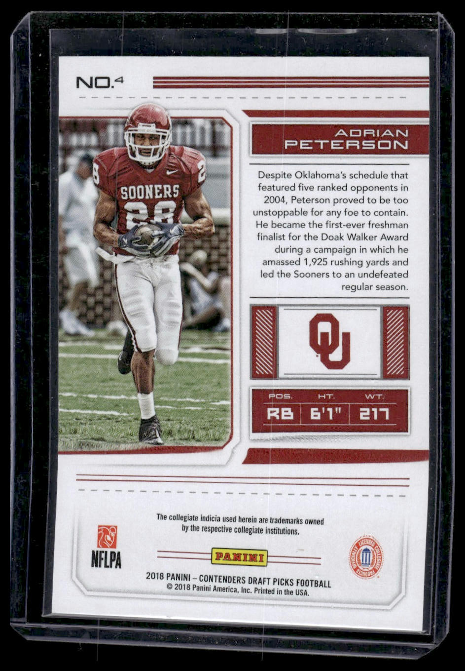 2018 Panini Contenders Draft Picks #4 Adrian Peterson Diamond #/49