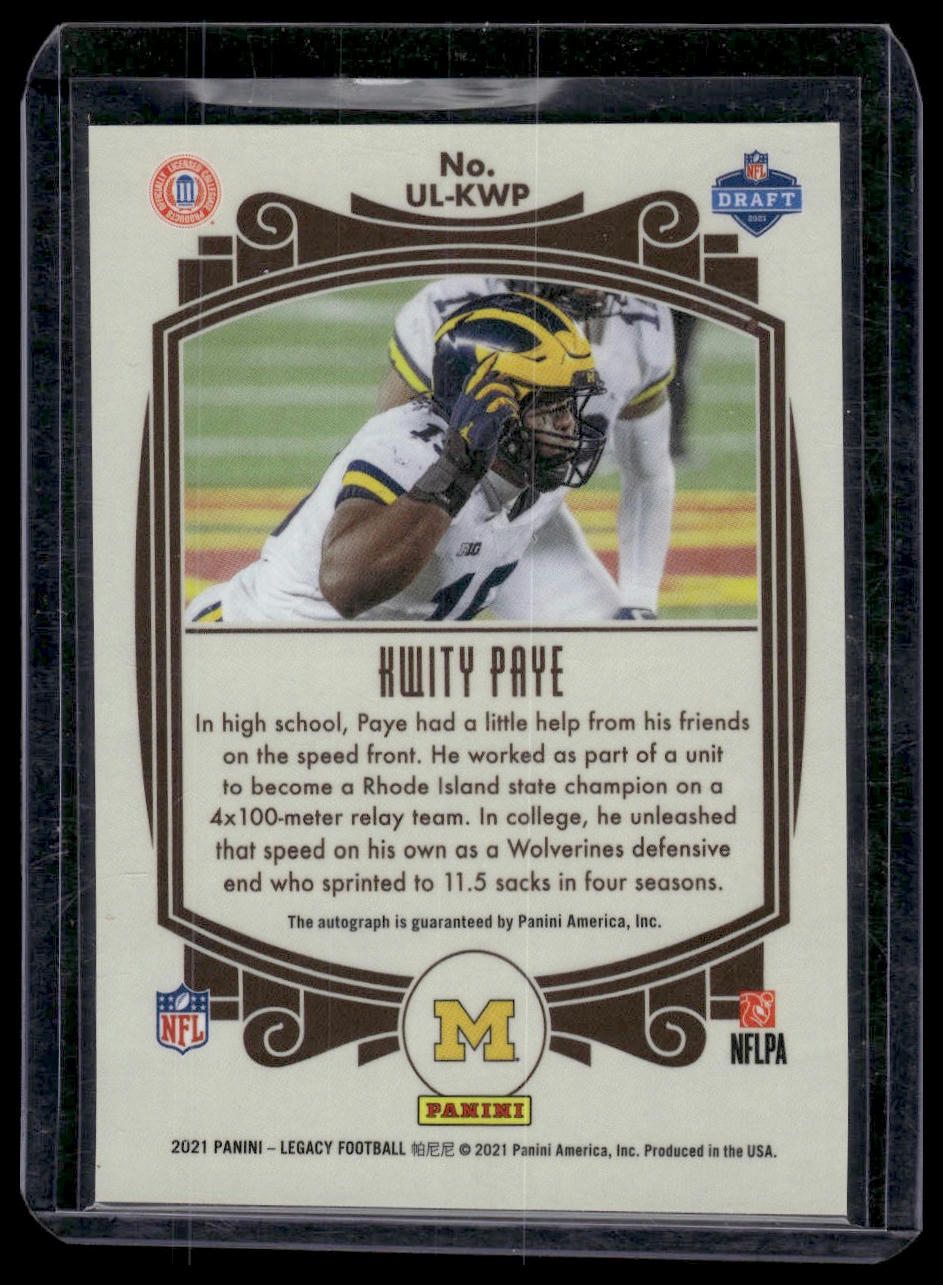 2021 Panini Legacy #UL-KWP Kwity Paye Under the Lights Autographs Silver
