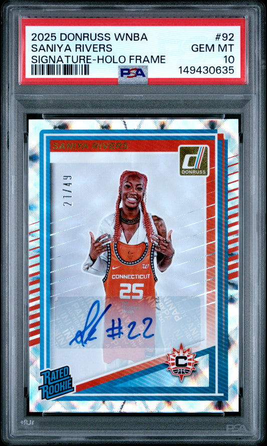2025 Panini Donruss Wnba #92 Saniya Rivers Signature-Holo Frame PSA 10