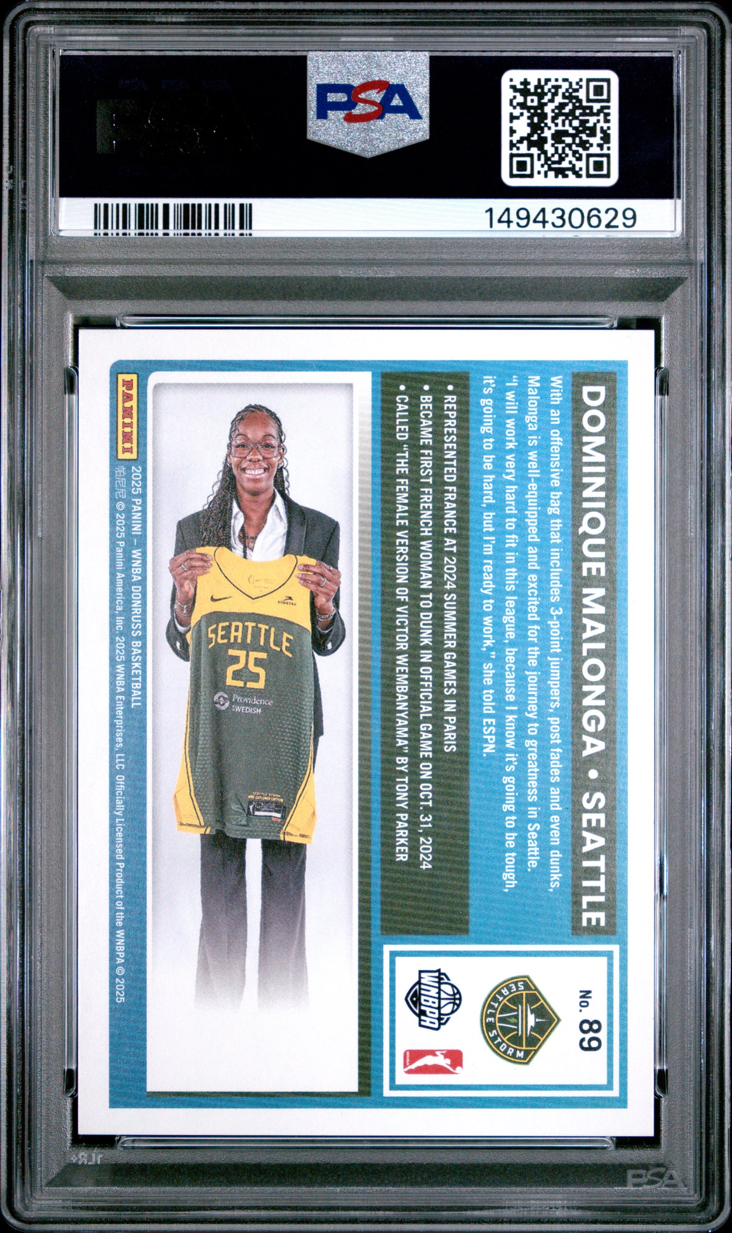 2025 Panini Donruss Wnba #89 Dominique Malonga Purple Laser PSA 10