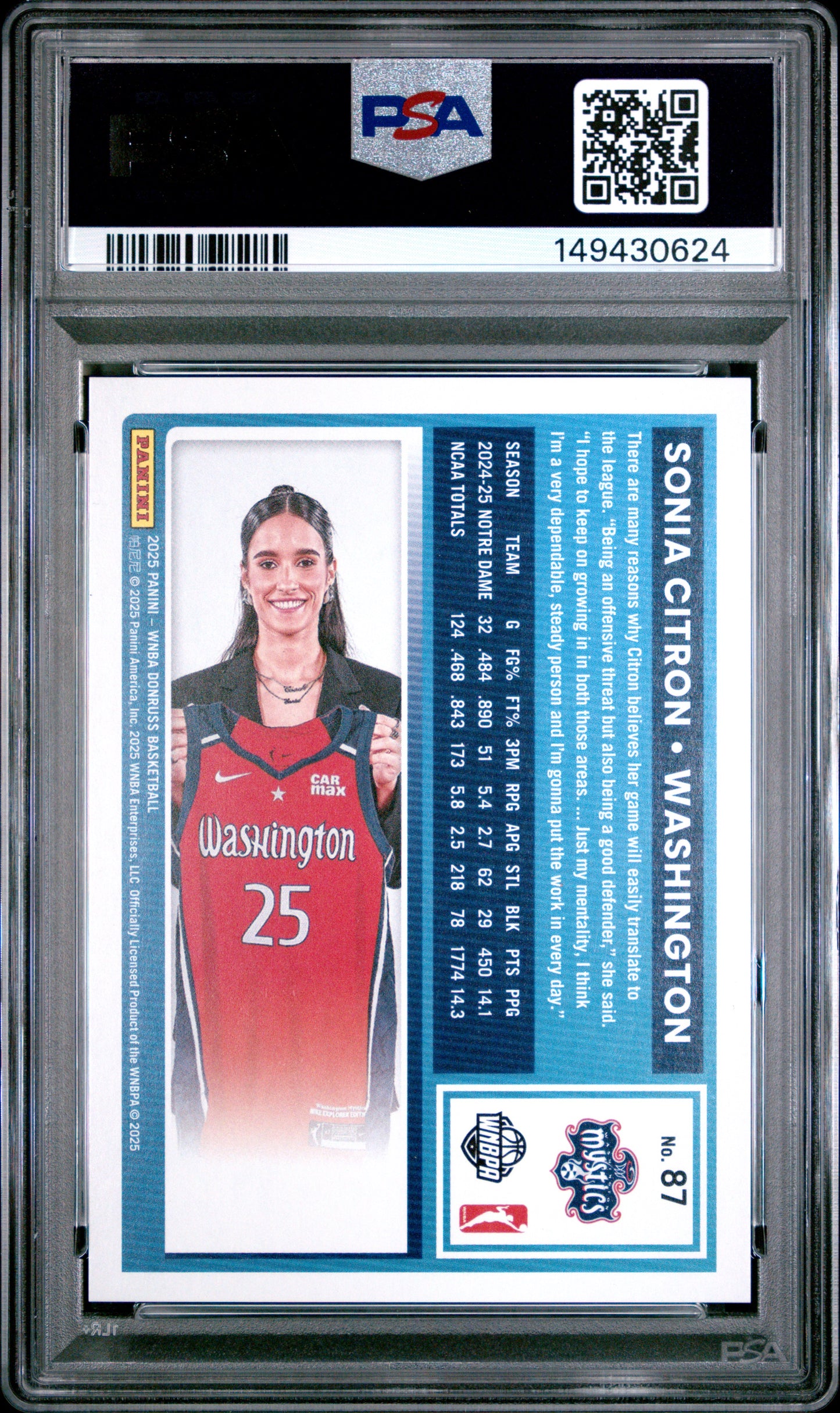 2025 Panini Donruss Wnba #87 Sonia Citron Orange Laser PSA 10
