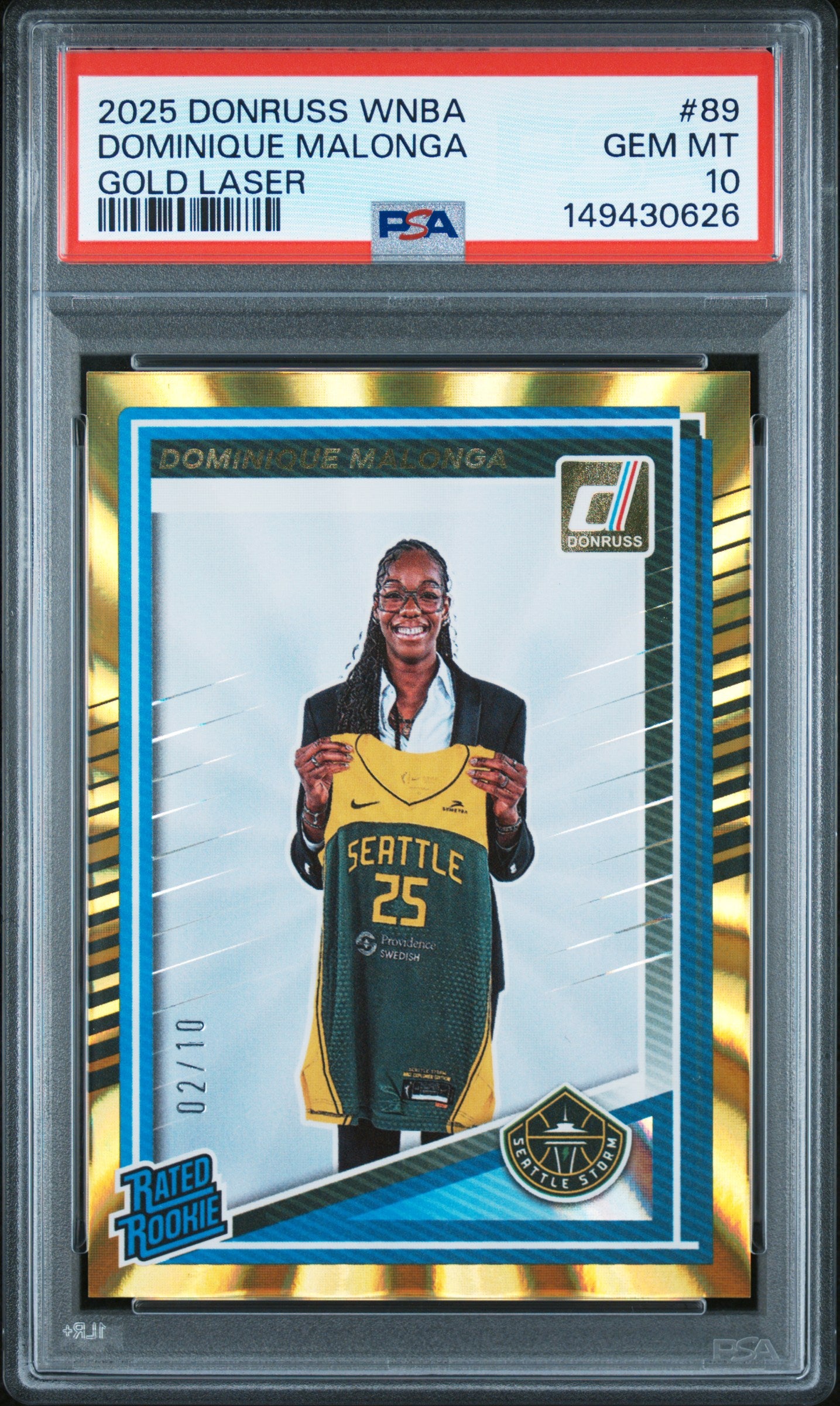 2025 Panini Donruss Wnba #89 Dominique Malonga Holo Gold Laser PSA 10