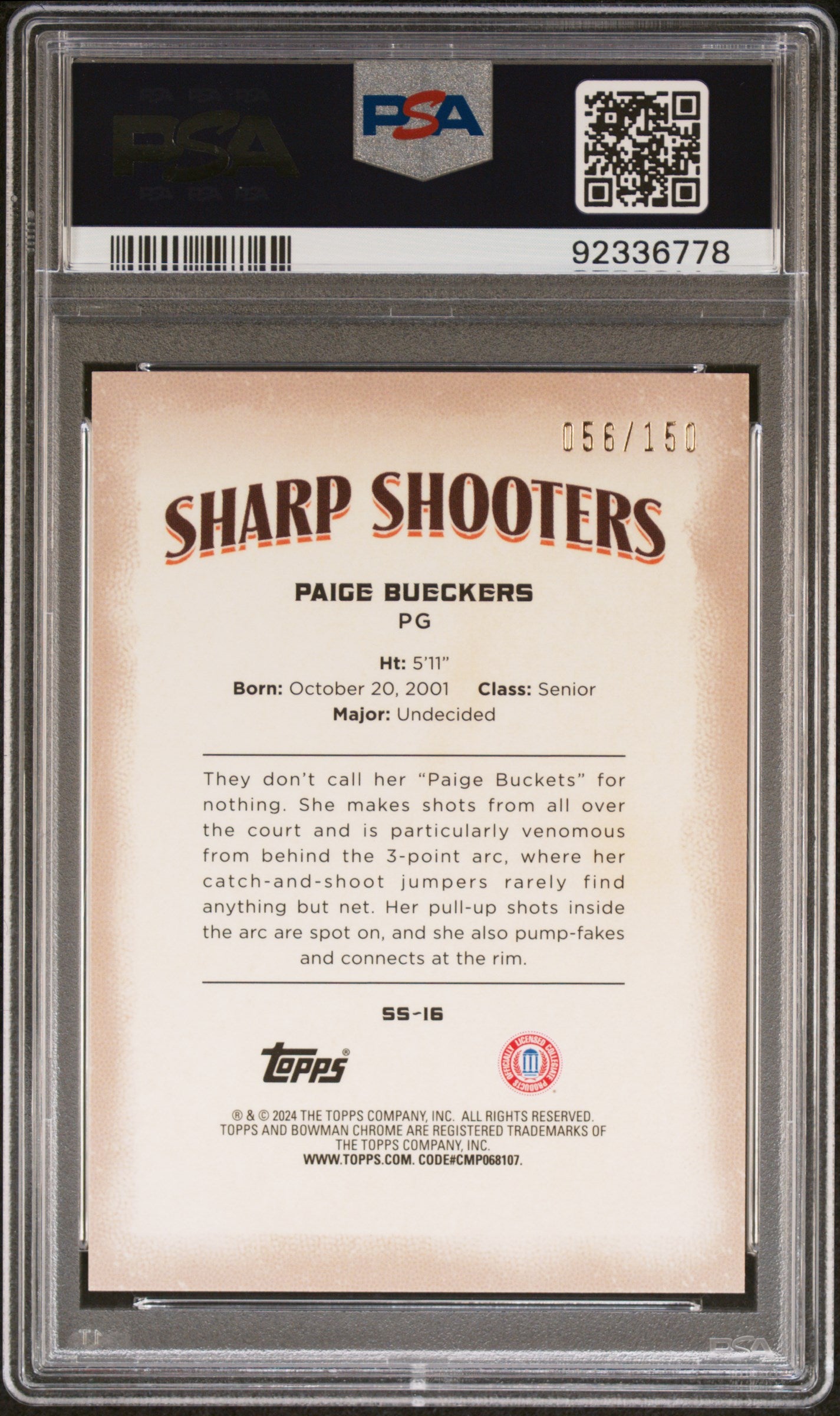 2023 Bowman U Sharp Shooters #SS16 Paige Bueckers Raywave PSA 10 /150