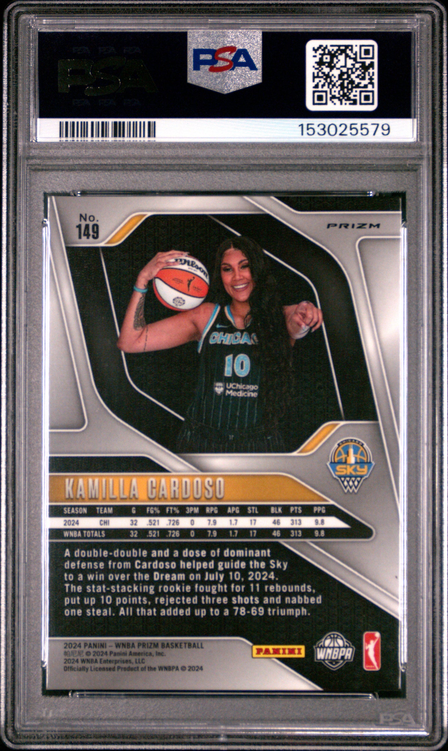 2024 Panini Prizm Wnba #149 Kamilla Cardoso Wnba Logo Prizm PSA 10