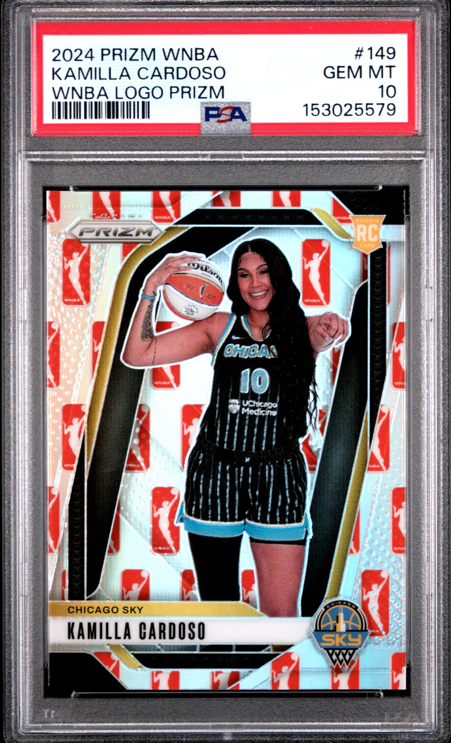 2024 Panini Prizm Wnba #149 Kamilla Cardoso Wnba Logo Prizm PSA 10