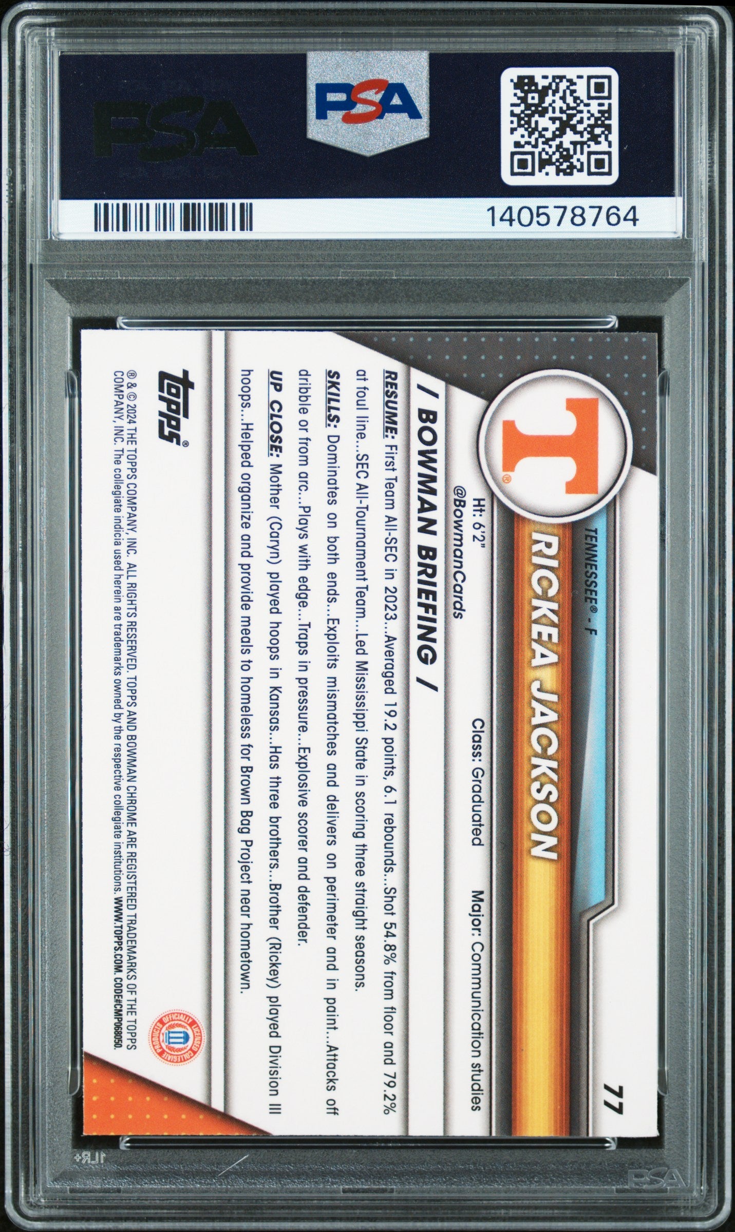 2023 Bowman University Chrome #77 Rickea Jackson Pink Refractor PSA 9