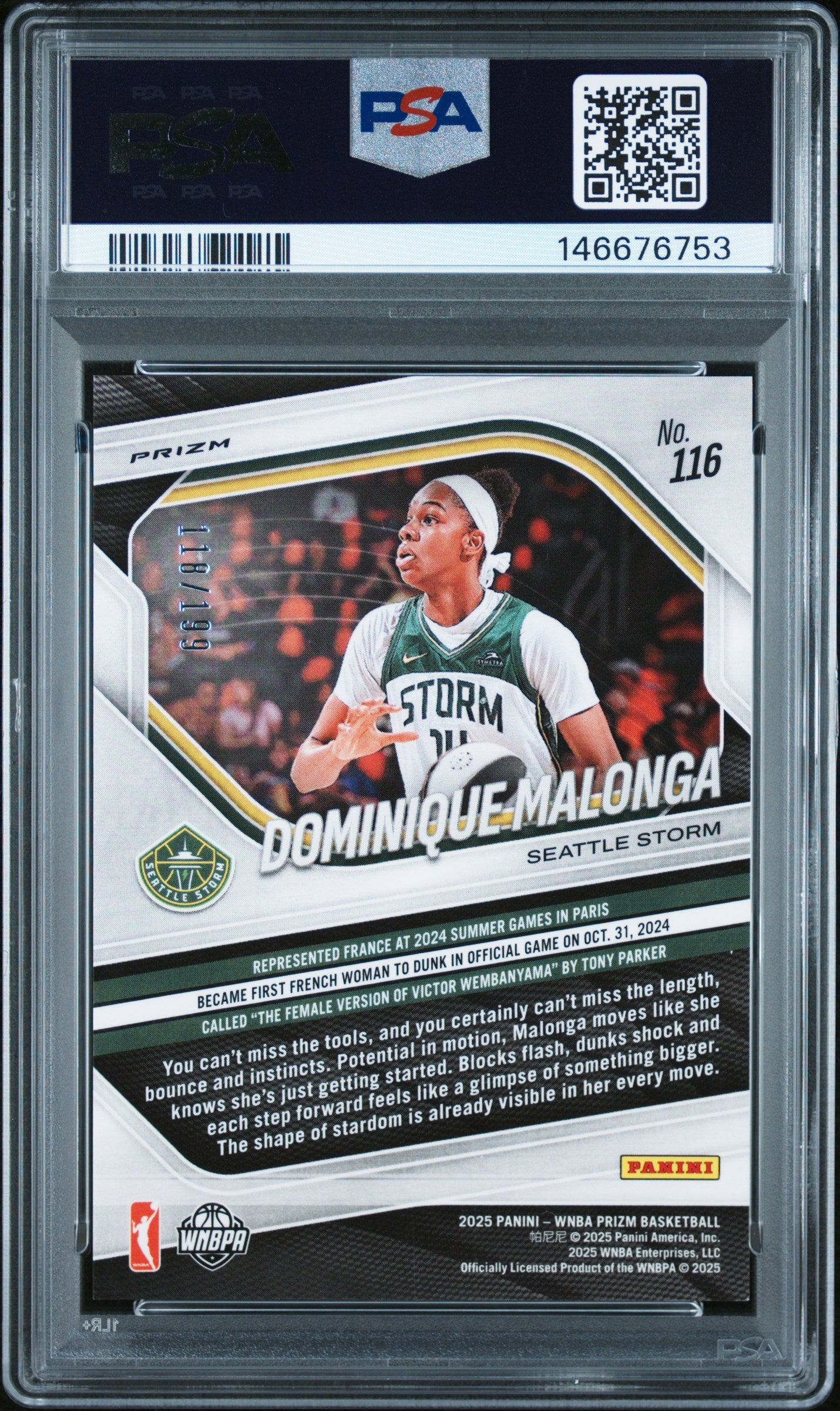 2025 Panini Prizm Wnba #116 Dominique Malonga Red Pandora PSA 9
