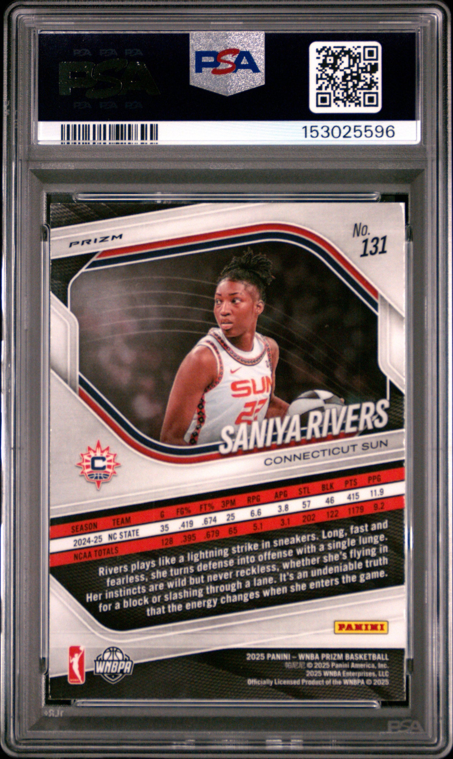 2025 Panini Prizm Wnba #131 Saniya Rivers Wnba Logo Prizm PSA 10