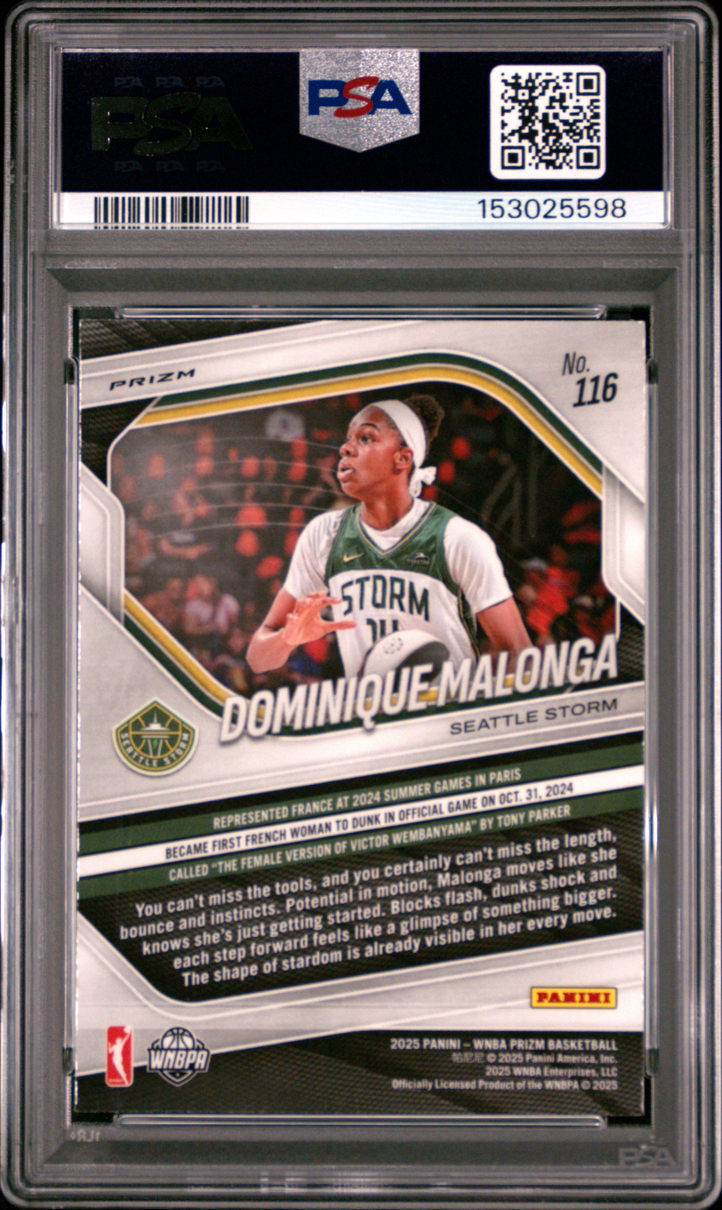 2025 Panini Prizm Wnba #116 Dominique Malonga Wnba Logo Prizm PSA 10
