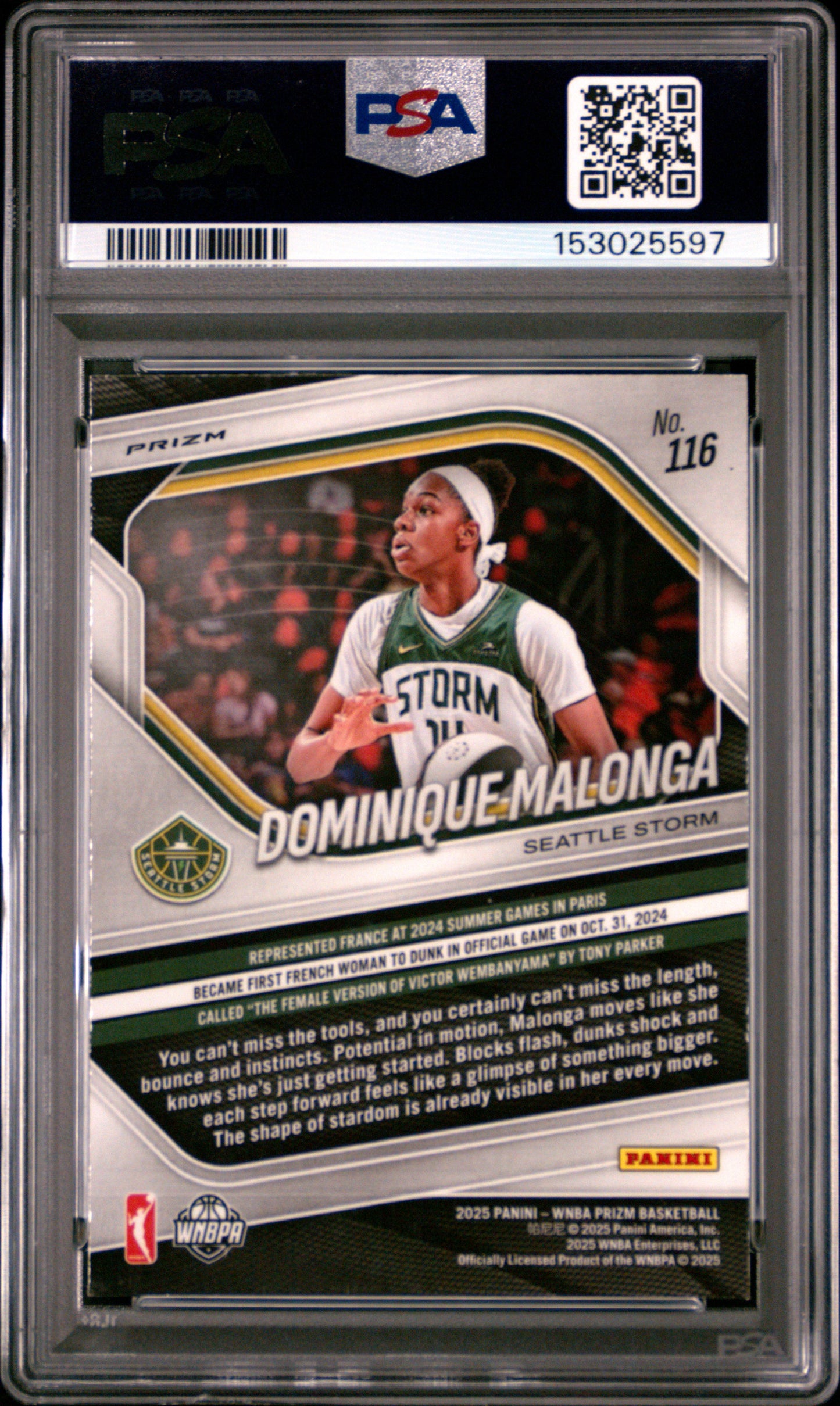 2025 Panini Prizm Wnba #116 Dominique Malonga Wnba Logo Prizm PSA 9