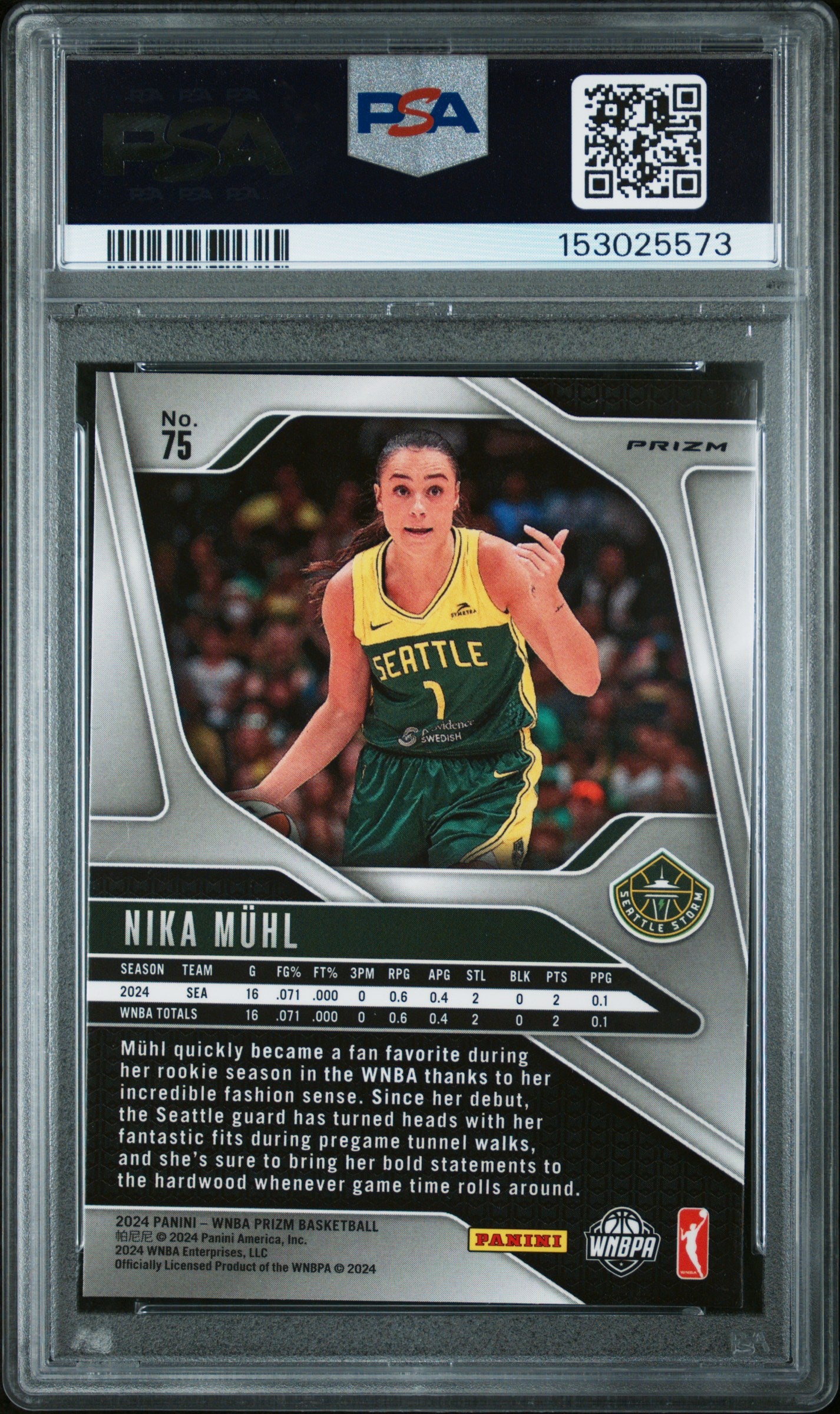 2024 Panini Prizm Wnba #75 Nika Muhl Wnba Logo Prizm PSA 9