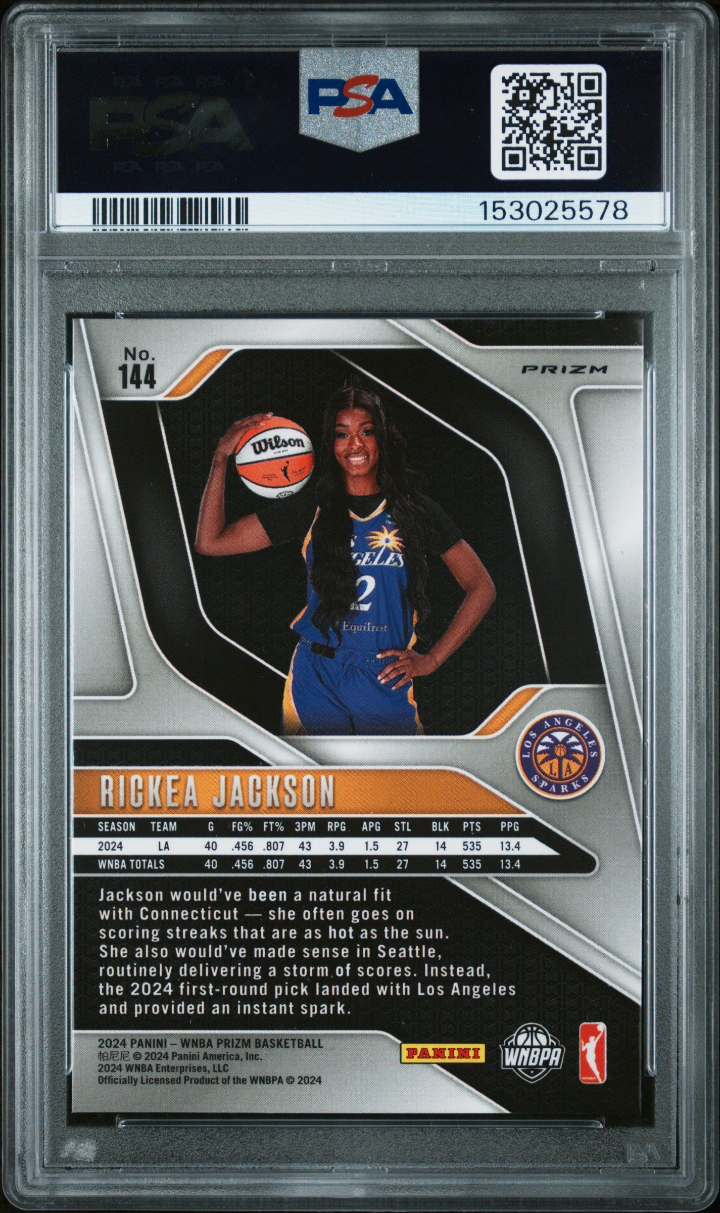 2024 Panini Prizm Wnba #144 Rickea Jackson Wnba Logo Prizm PSA 9