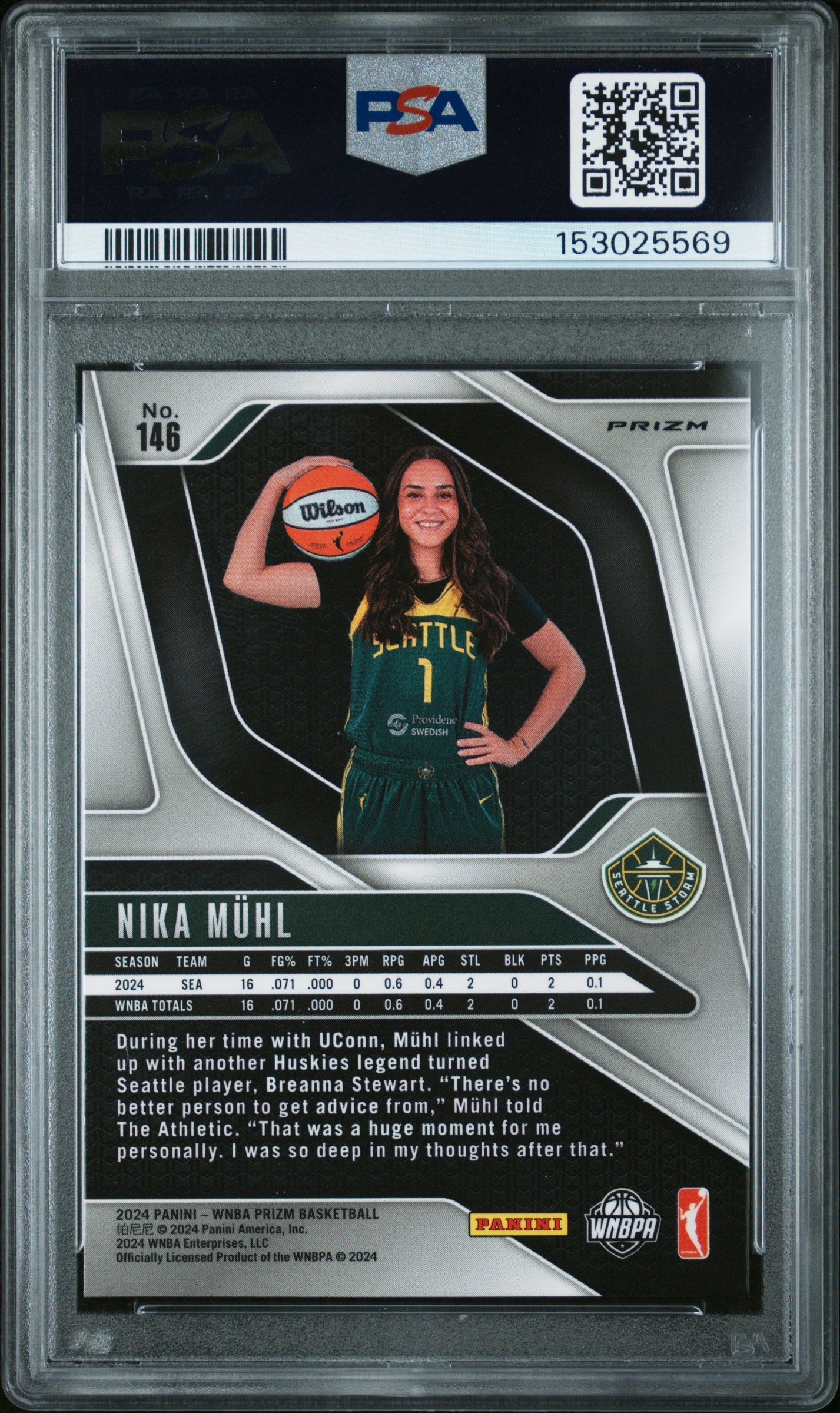 2024 Panini Prizm Wnba #146 Nika Muhl Wnba Logo Prizm PSA 10