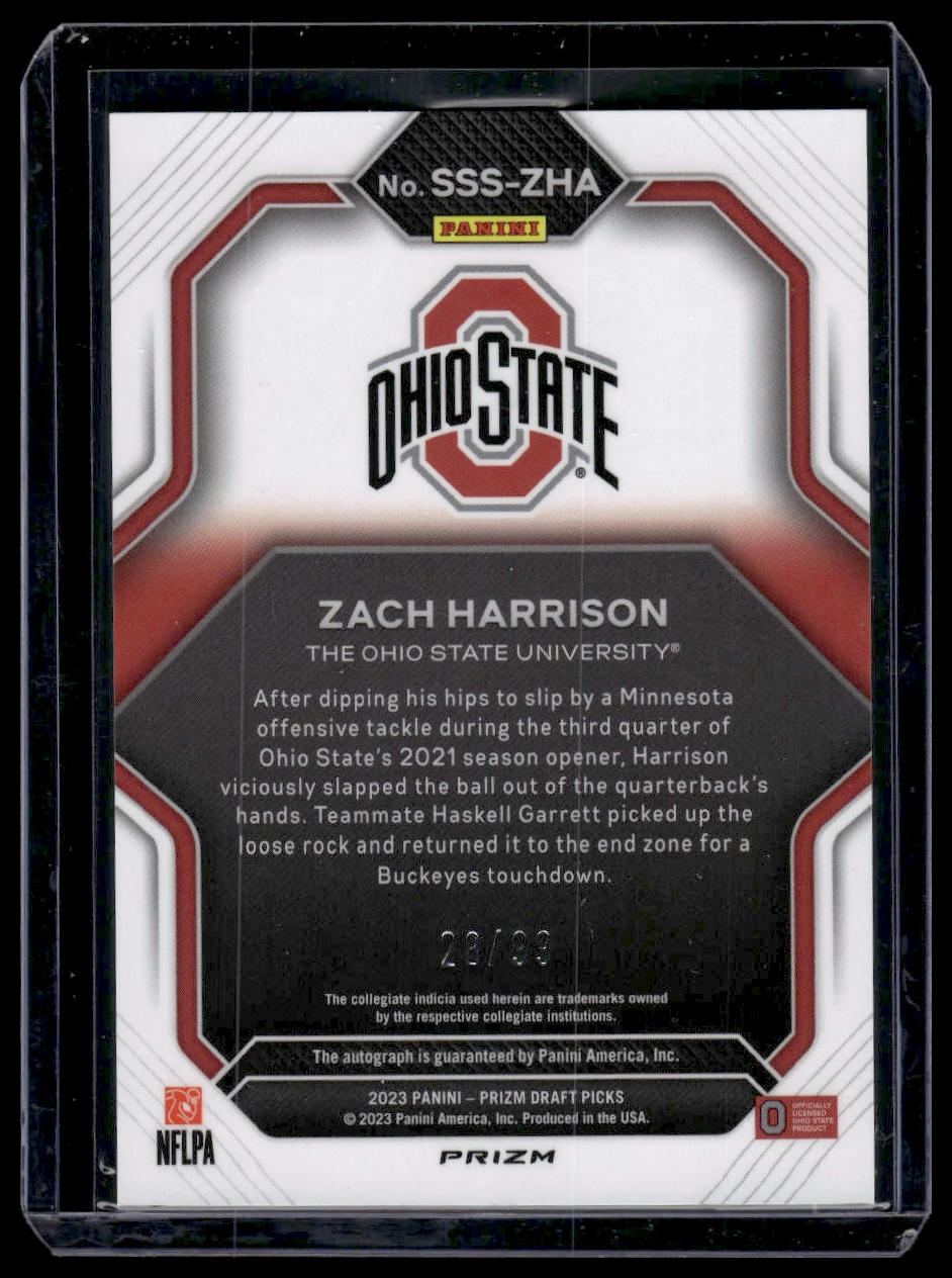 2023 Prizm Draft Picks Zach Harrison Saturday Star Signatures Purple Ice /99