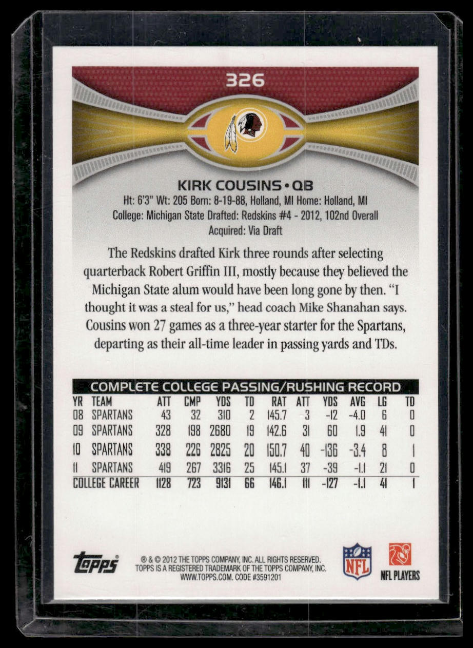 2012 Topps #326 Kirk Cousins
