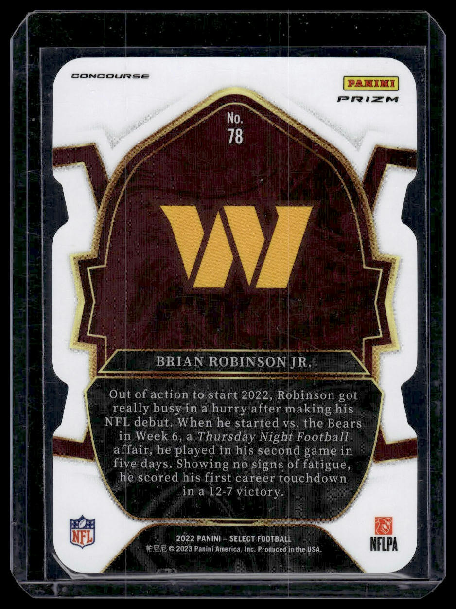 2022 Panini Select #78 Brian Robinson Jr. Green and Yellow Prizm Die Cut