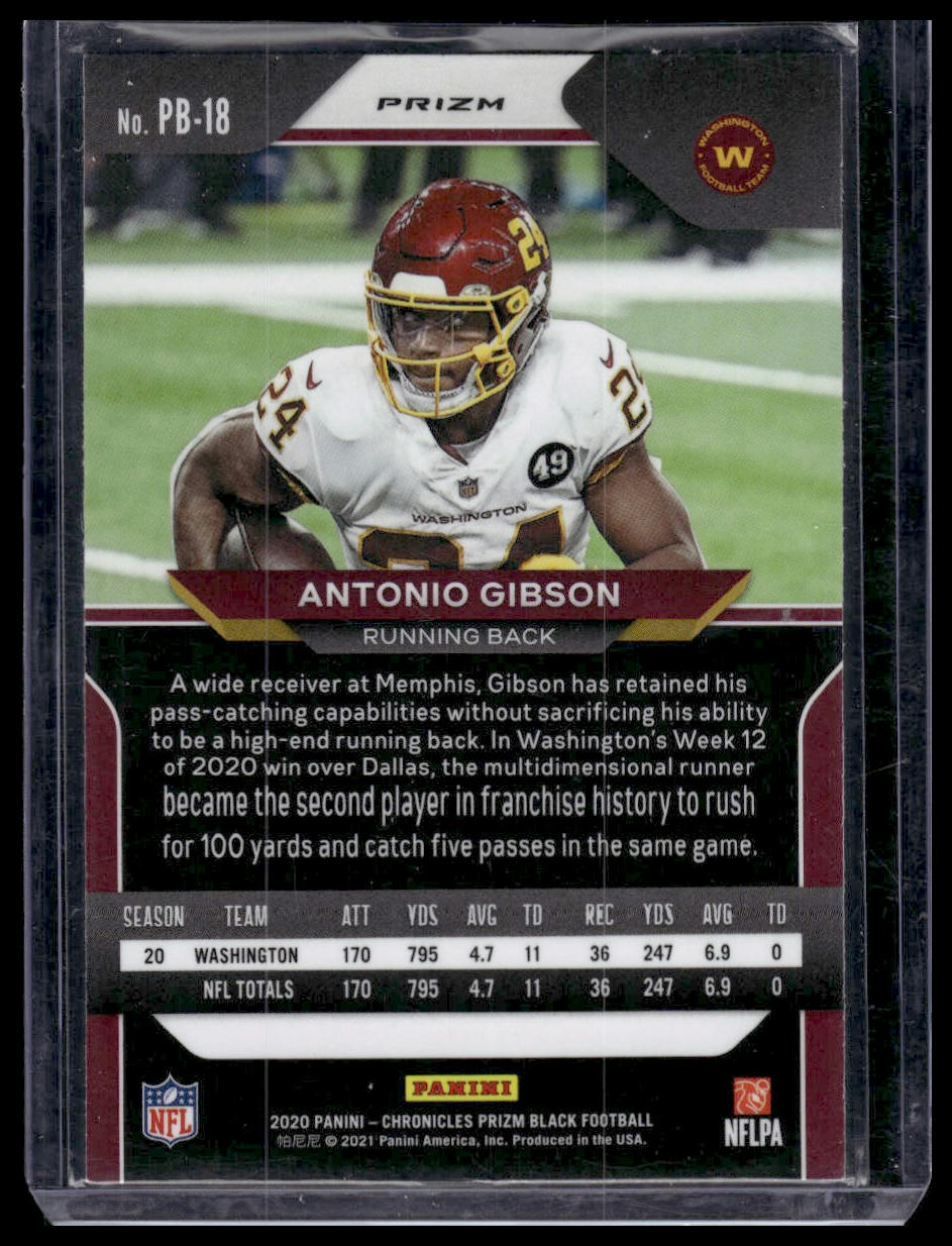 2020 Panini Chronicles #PB-18 Antonio Gibson Prizm Black Silver