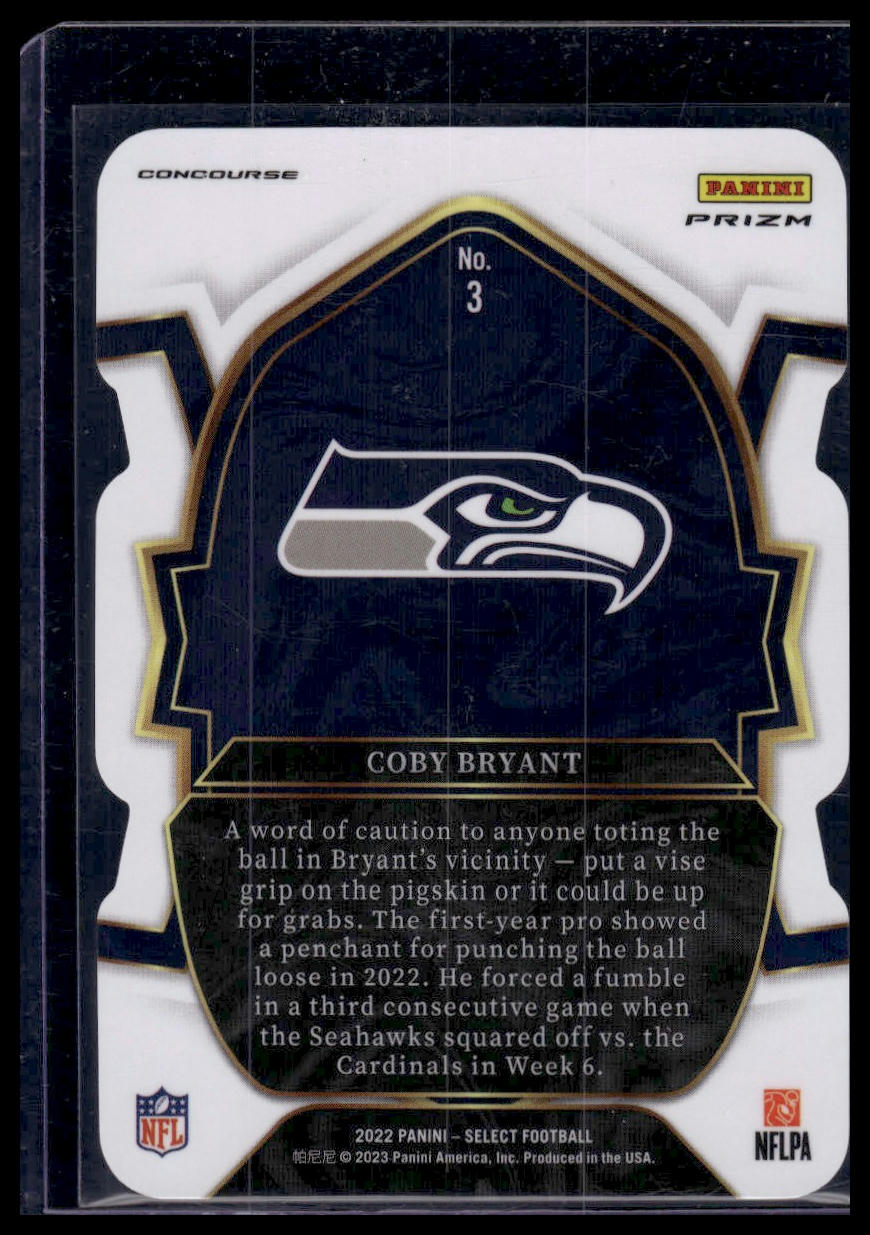2022 Panini Select #3 Coby Bryant Black and Green Prizm Die Cut