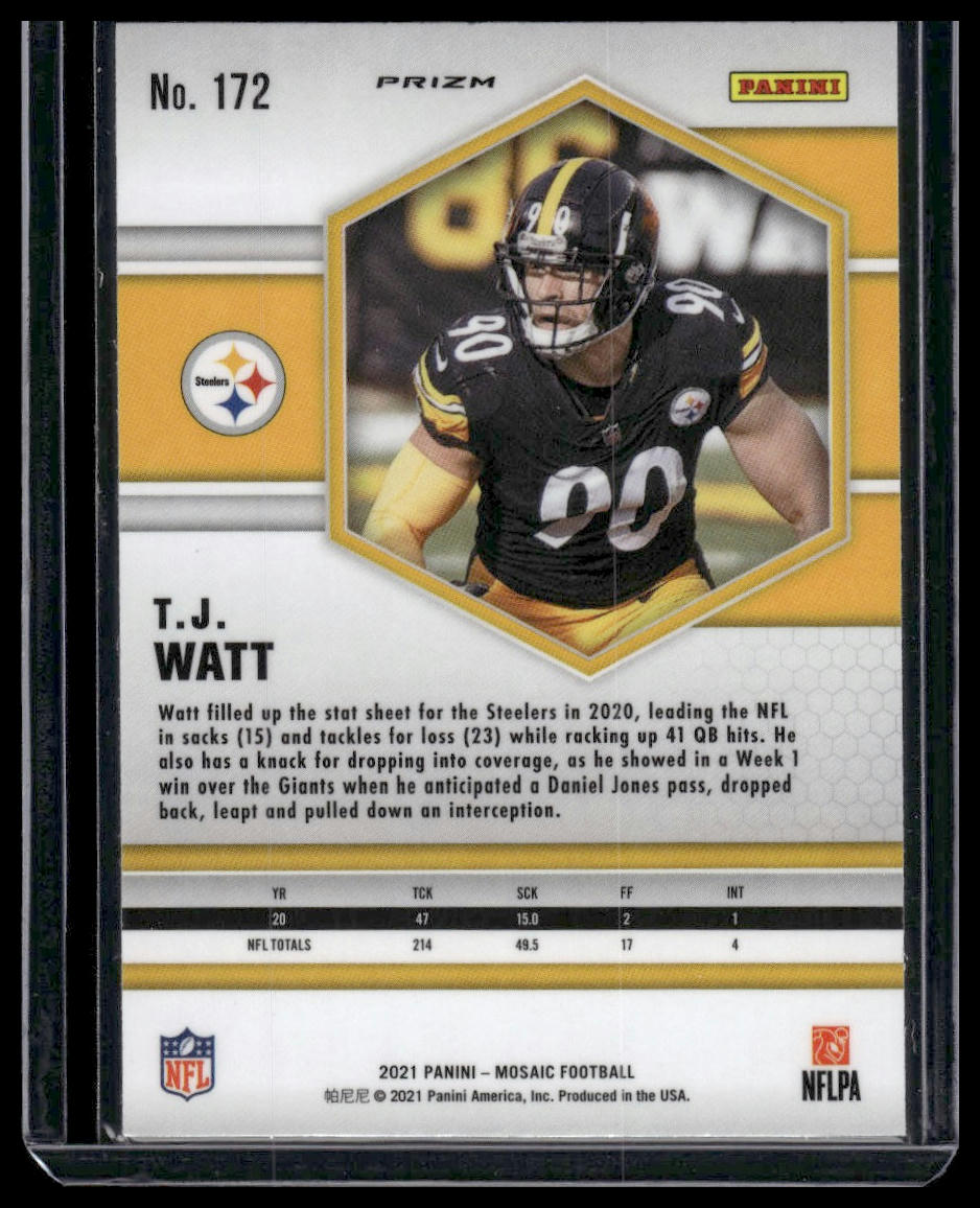 2021 Panini Mosaic #172 T.J. Watt Prizm Camo Pink