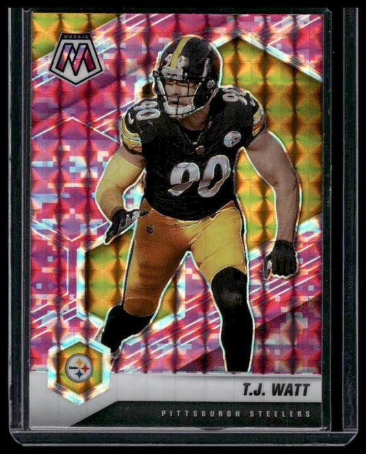 2021 Panini Mosaic #172 T.J. Watt Prizm Camo Pink