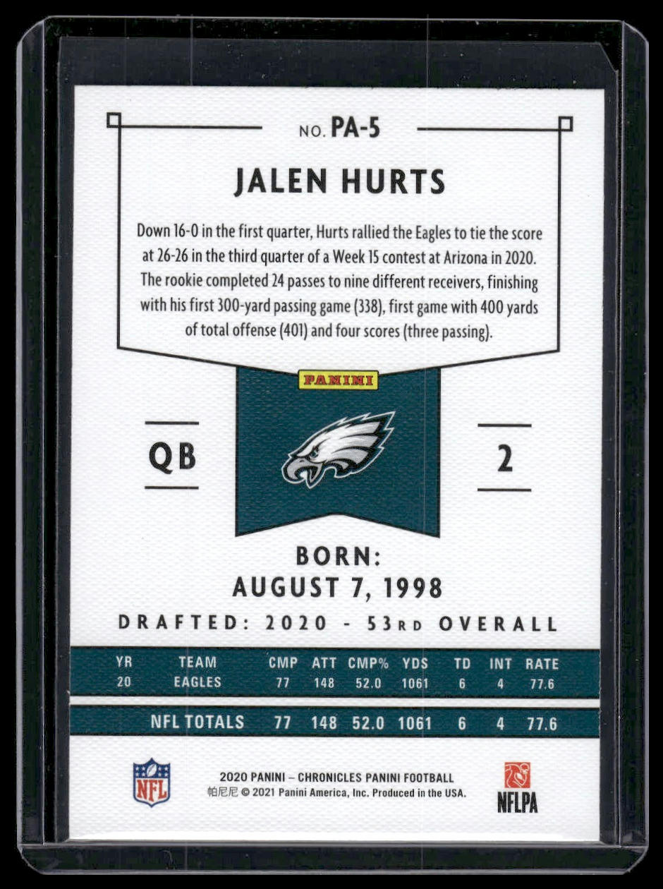 2020 Panini Chronicles #PA-5 Jalen Hurts Panini Green