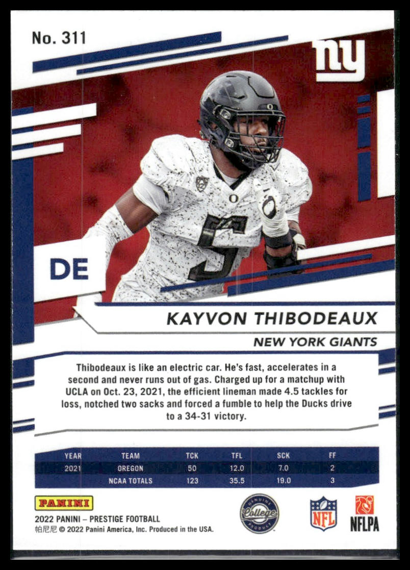 2022 Panini Prestige #311 Kayvon Thibodeaux Xtra Points Diamond