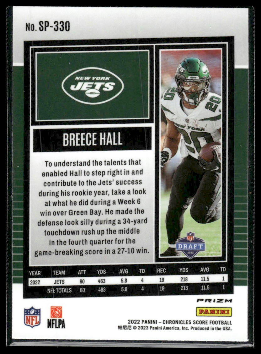 2022 Panini Chronicles #SP-330 Breece Hall Score Premium Rookies Silver