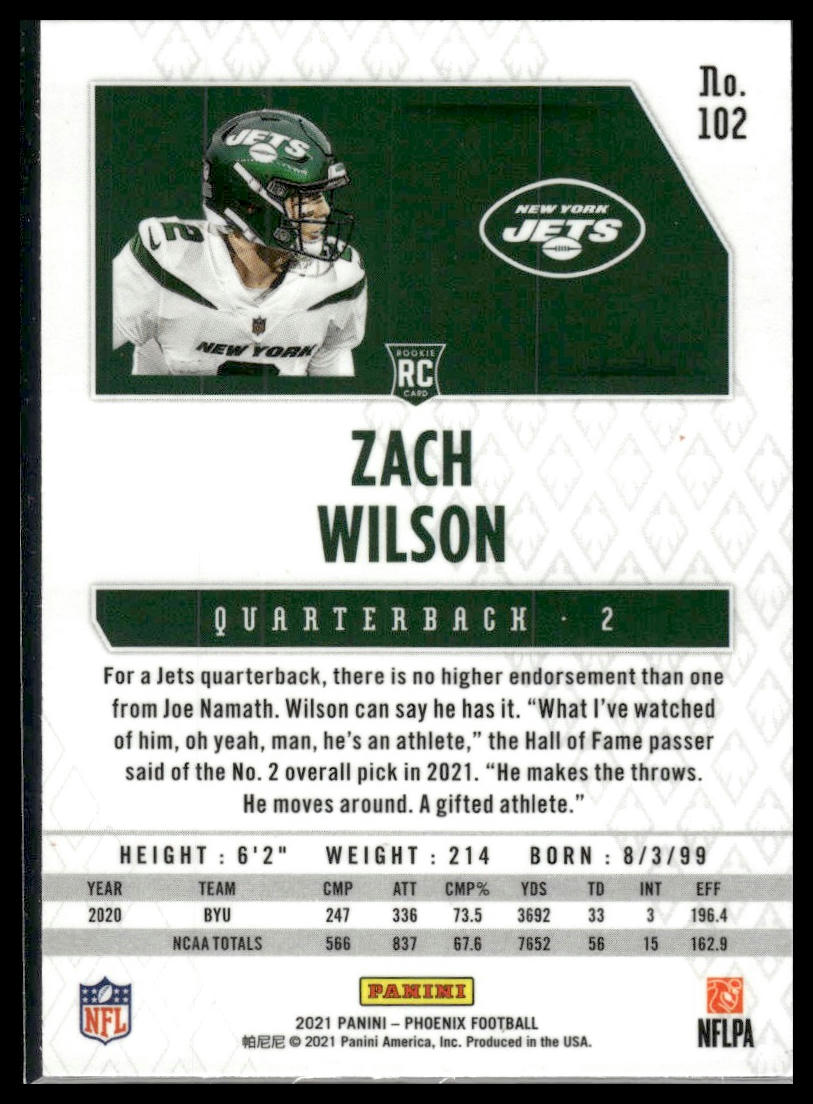 2021 Panini Phoenix #102 Zach Wilson Fire Burst